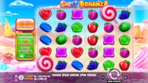 tampilan gulungan dan simbol sweet bonanza
